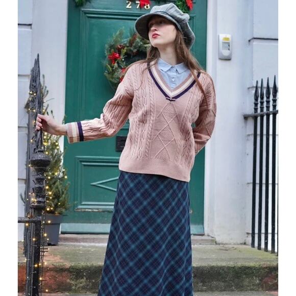 Miss Patina London Ivy League Jumper Sweater Cable Knit Beige One Size - Picture 1 of 13